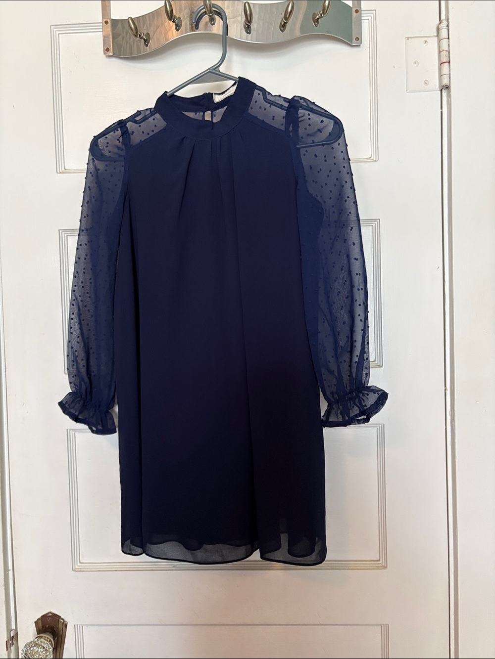 Soprano Sheer Sleeve Navy Blouse Size M